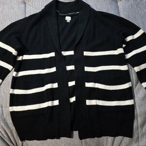 a new day Black Cardigan with White Stripes